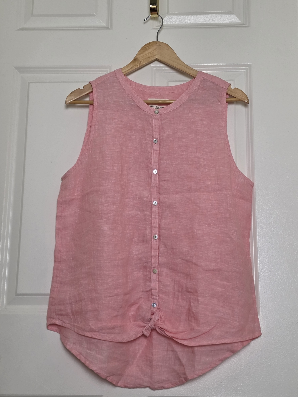 Christian Siriano Pink Sleeveless Button-Front Linen Tank
